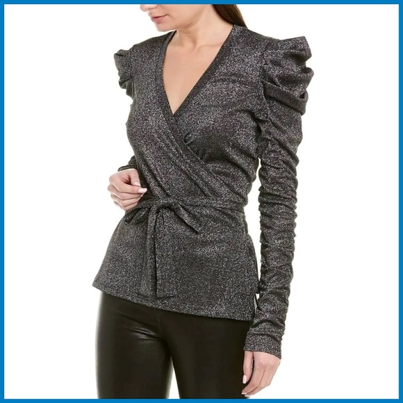 Walter Baker Metallic Black Wrap Top Blouse